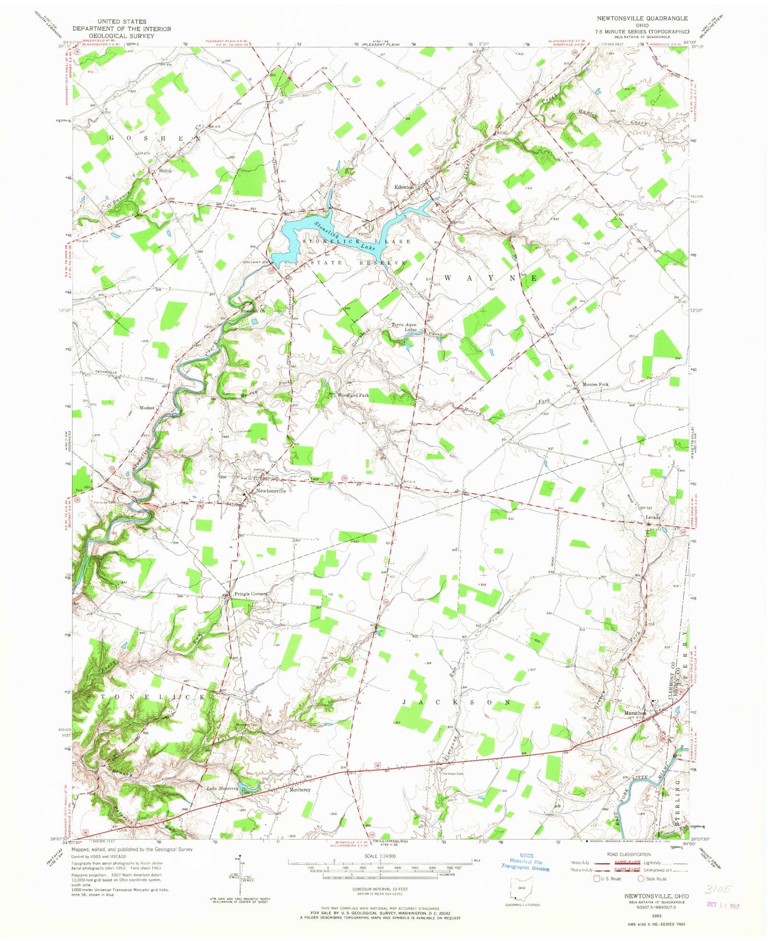 Classic USGS Newtonsville Ohio 7.5'x7.5' Topo Map Image