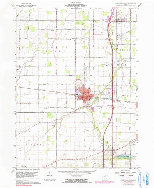 Classic USGS North Baltimore Ohio 7.5'x7.5' Topo Map Image
