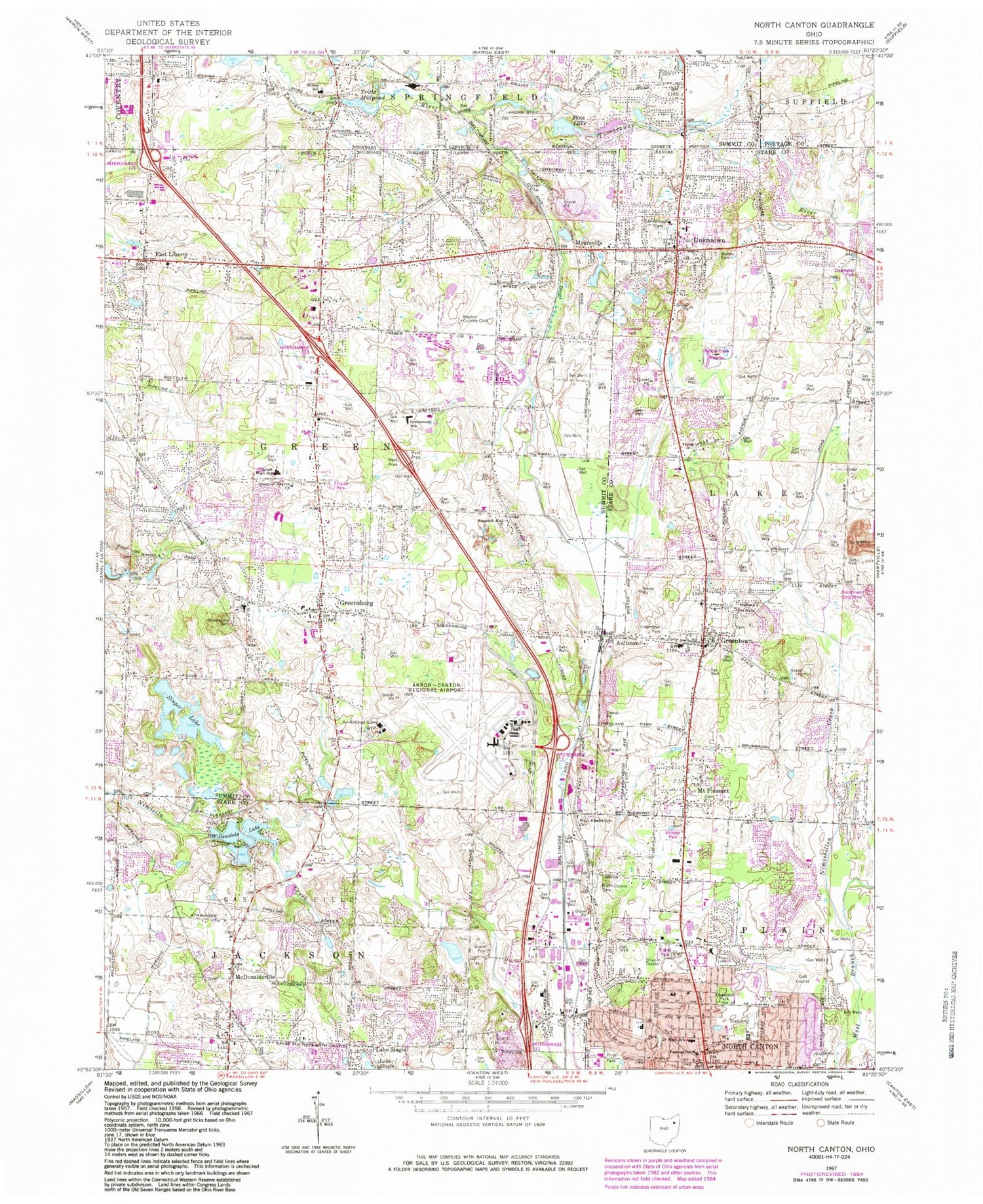 Classic USGS North Canton Ohio 7.5'x7.5' Topo Map Image