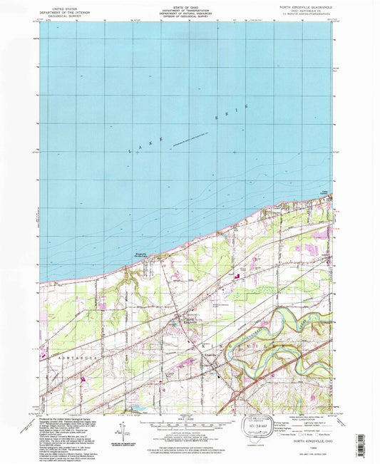 Classic USGS North Kingsville Ohio 7.5'x7.5' Topo Map Image