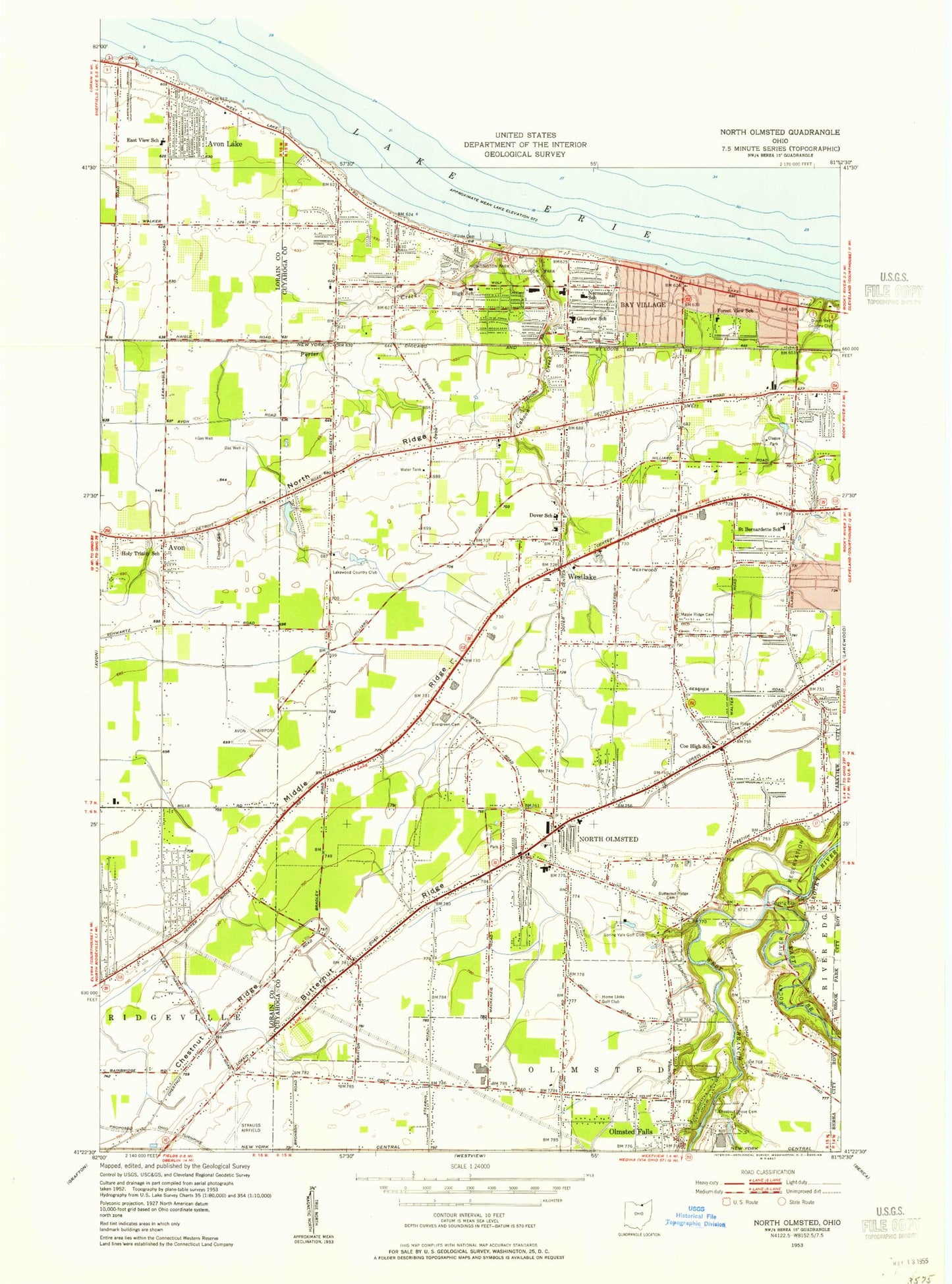 Classic USGS North Olmsted Ohio 7.5'x7.5' Topo Map Image
