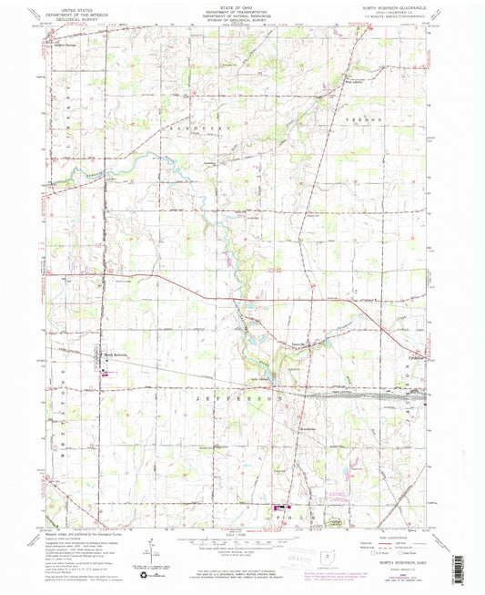 Classic USGS North Robinson Ohio 7.5'x7.5' Topo Map Image