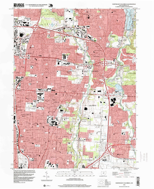Classic USGS Northeast Columbus Ohio 7.5'x7.5' Topo Map Image