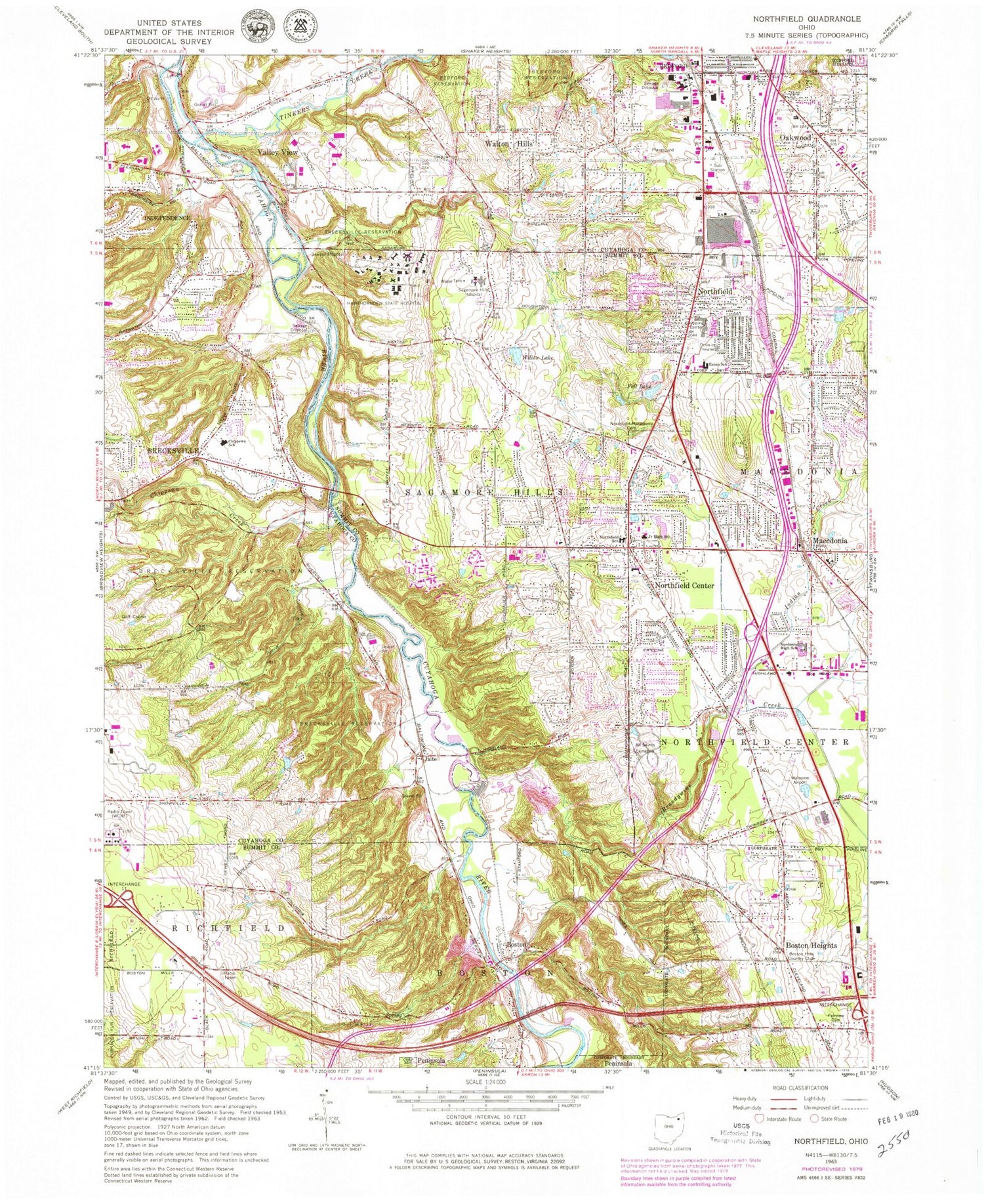 USGS Classic Northfield Ohio 7.5'x7.5' Topo Map Image