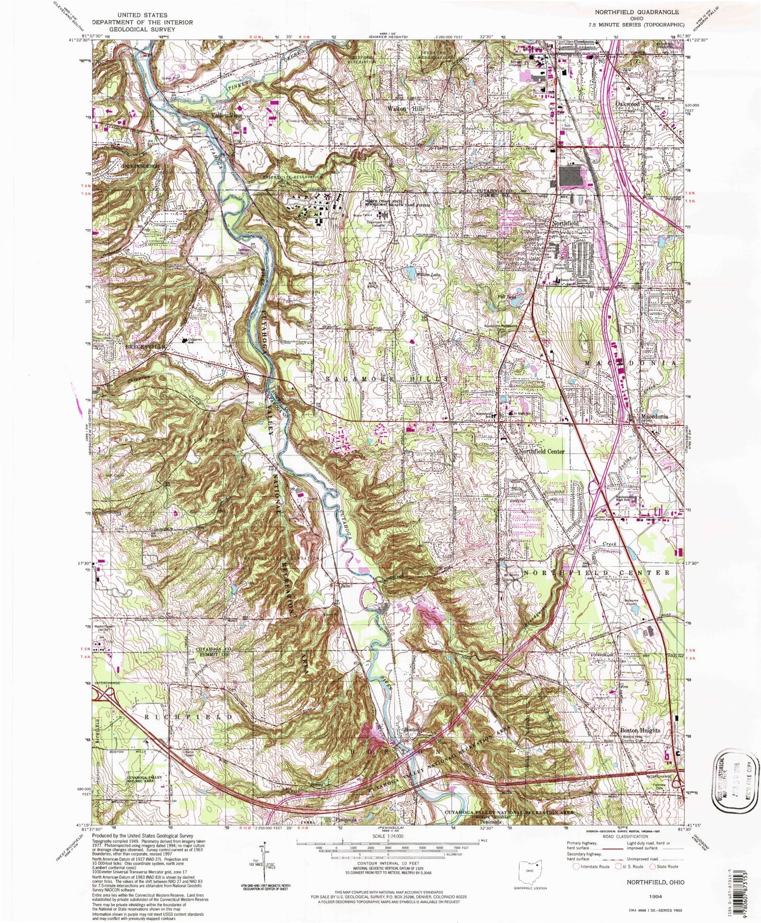 USGS Classic Northfield Ohio 7.5'x7.5' Topo Map Image