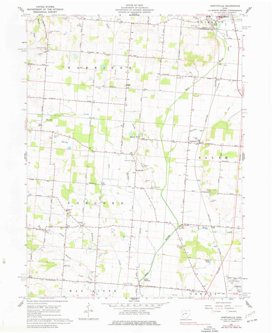 Classic USGS Northville Ohio 7.5'x7.5' Topo Map Image