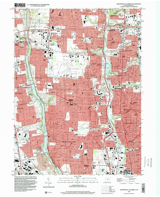 Classic USGS Northwest Columbus Ohio 7.5'x7.5' Topo Map Image