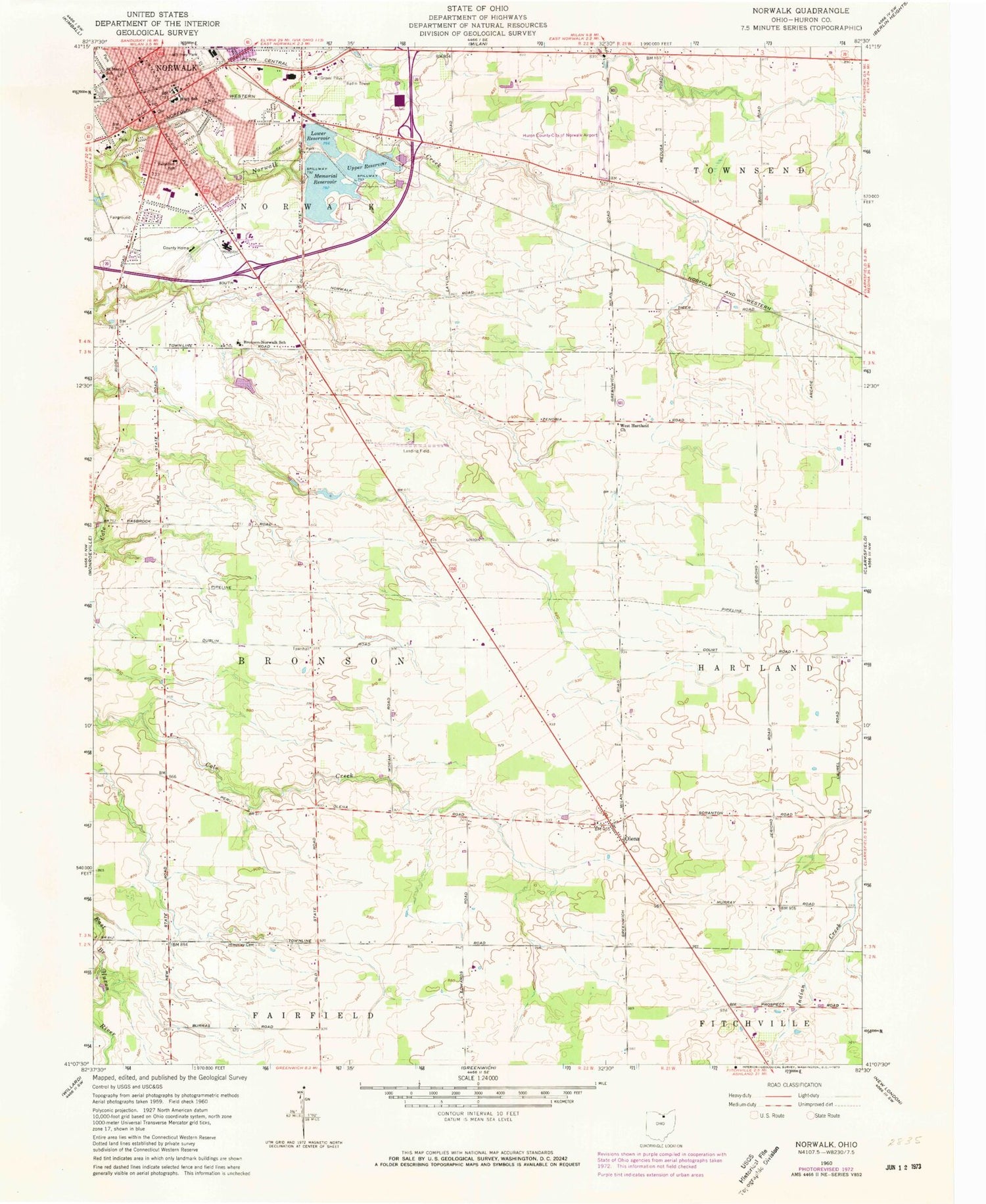 Classic USGS Norwalk Ohio 7.5'x7.5' Topo Map Image