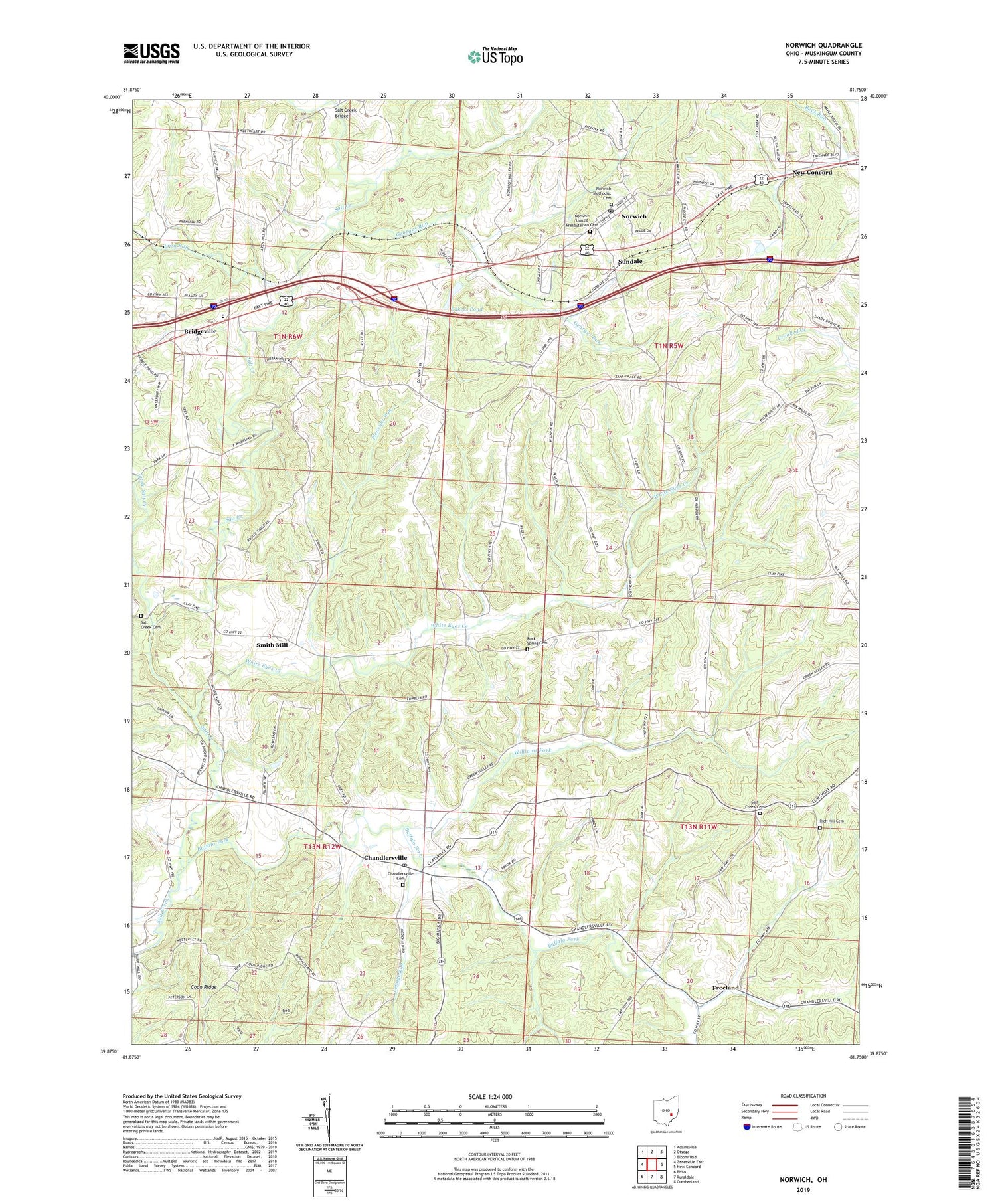 Norwich Ohio US Topo Map Image