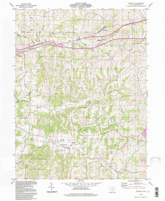 Classic USGS Norwich Ohio 7.5'x7.5' Topo Map Image