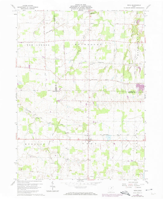 Classic USGS Nova Ohio 7.5'x7.5' Topo Map Image