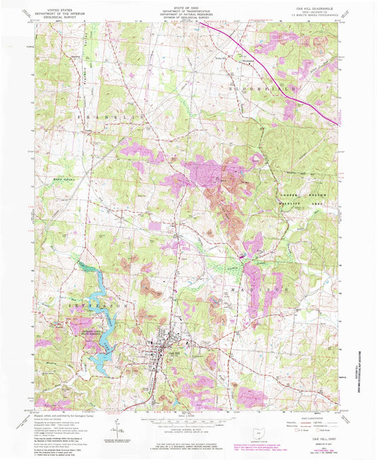 Classic USGS Oak Hill Ohio 7.5'x7.5' Topo Map Image