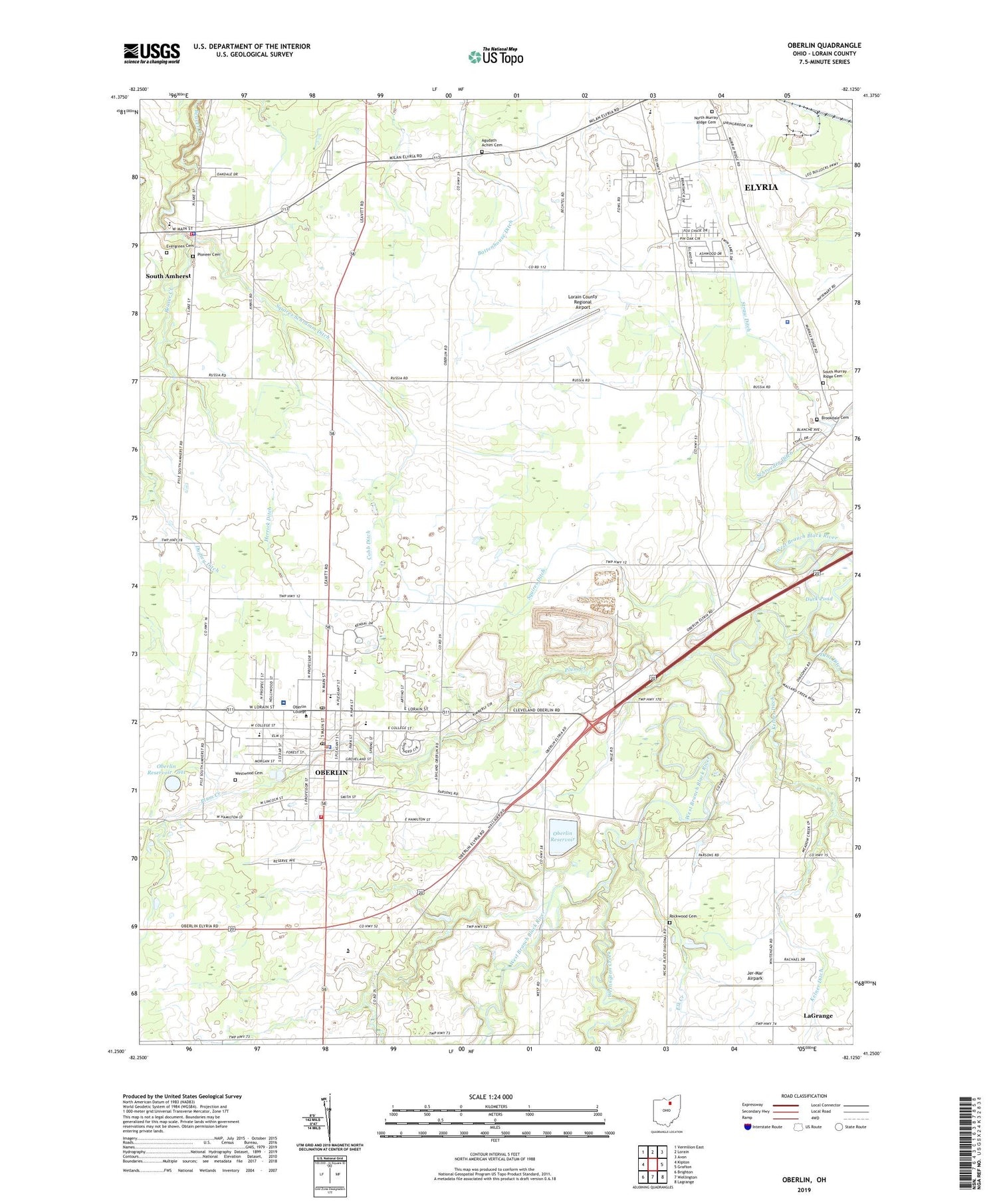 Oberlin Ohio US Topo Map Image