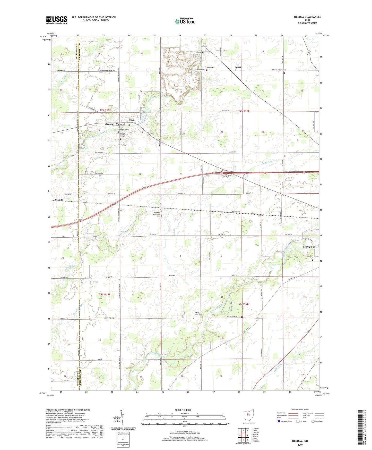 Oceola Ohio US Topo Map Image