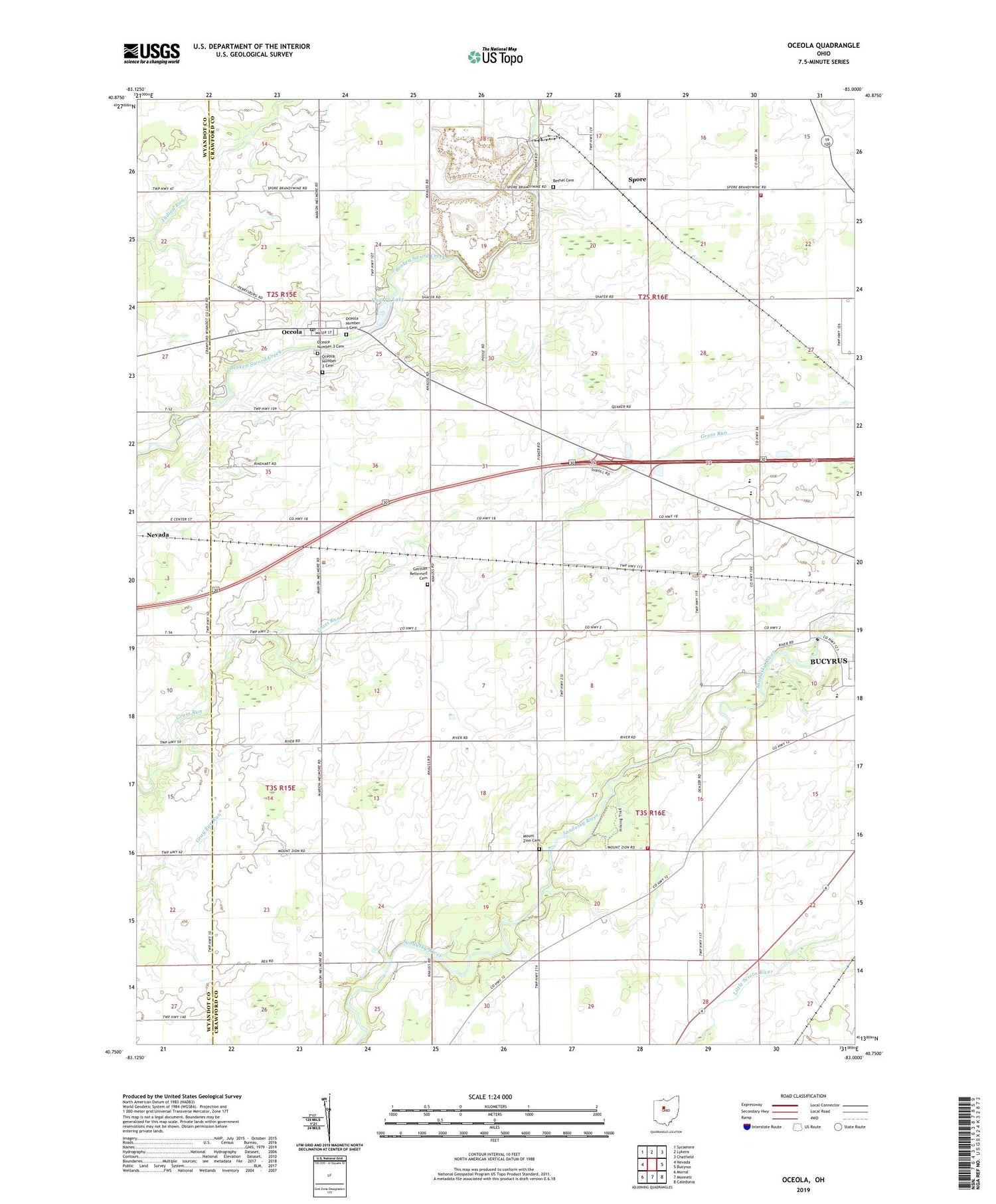 Oceola Ohio US Topo Map Image