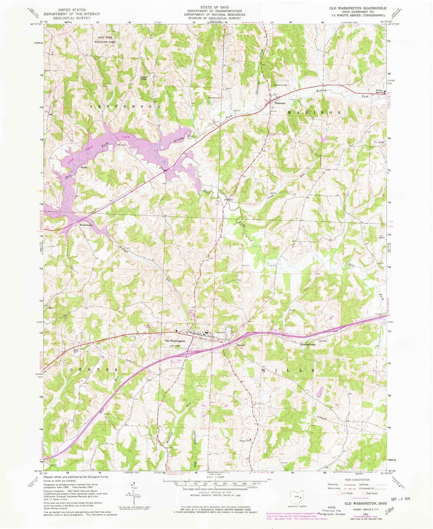 Classic USGS Old Washington Ohio 7.5'x7.5' Topo Map Image