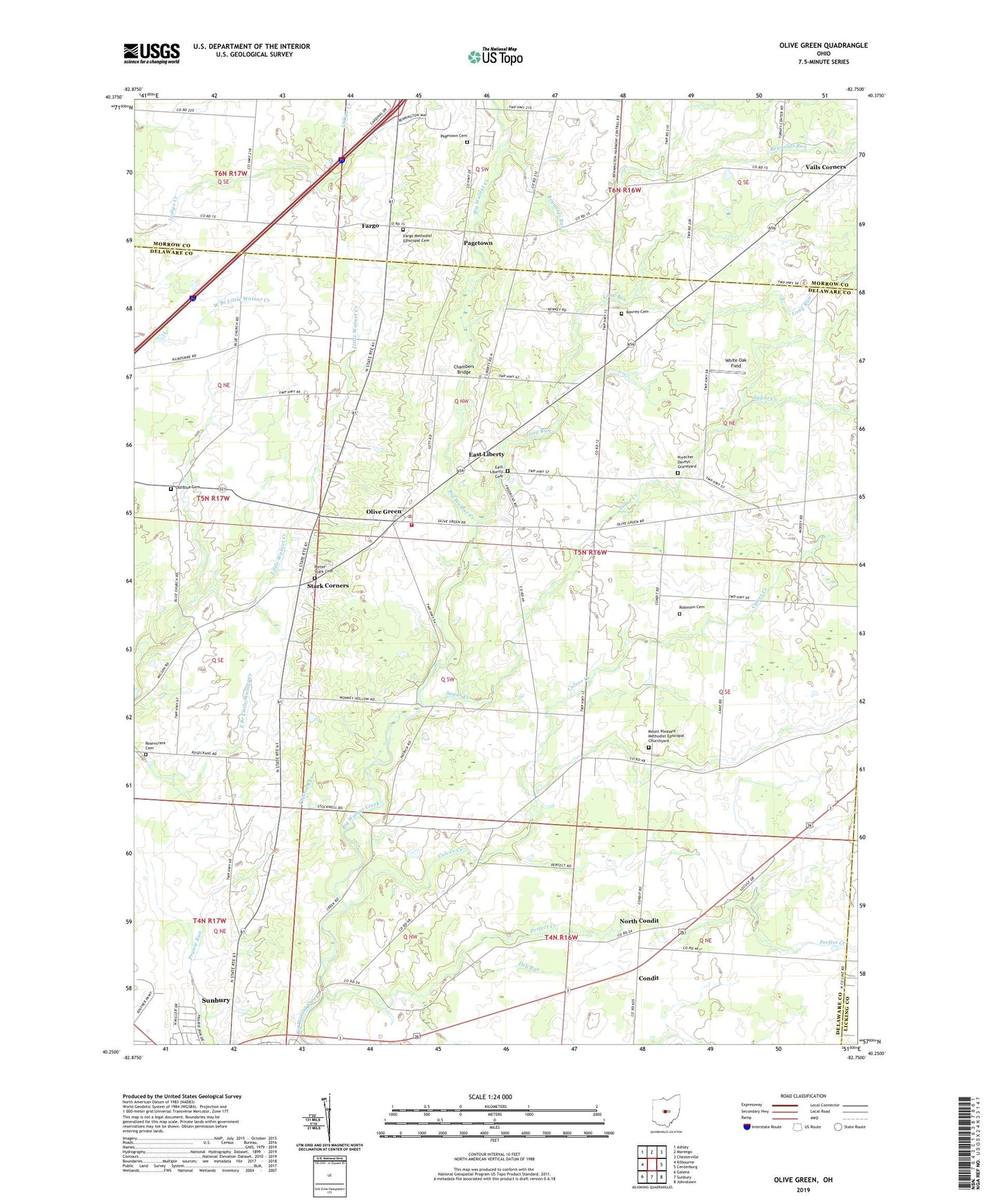 Olive Green Ohio US Topo Map Image