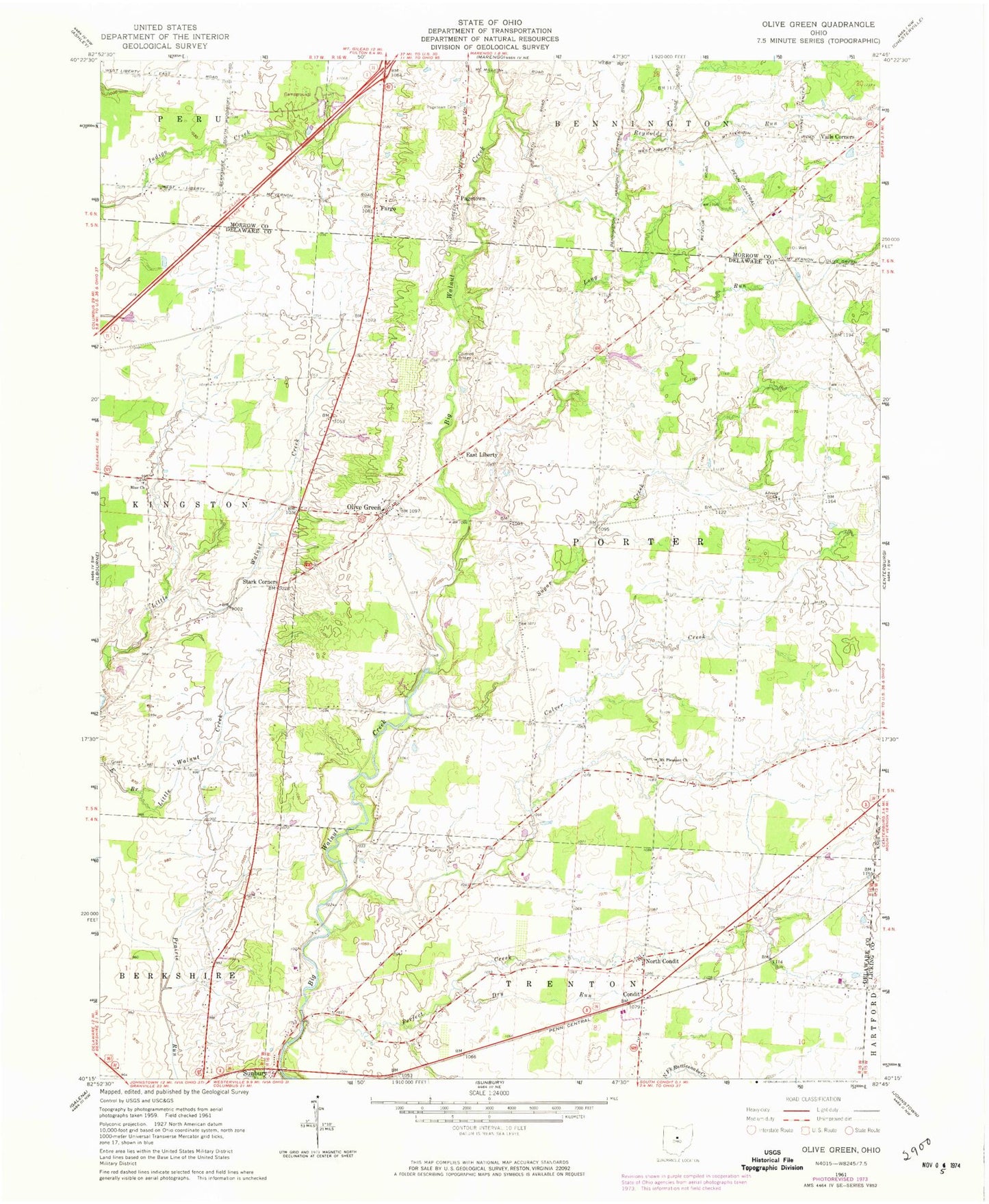 Classic USGS Olive Green Ohio 7.5'x7.5' Topo Map Image