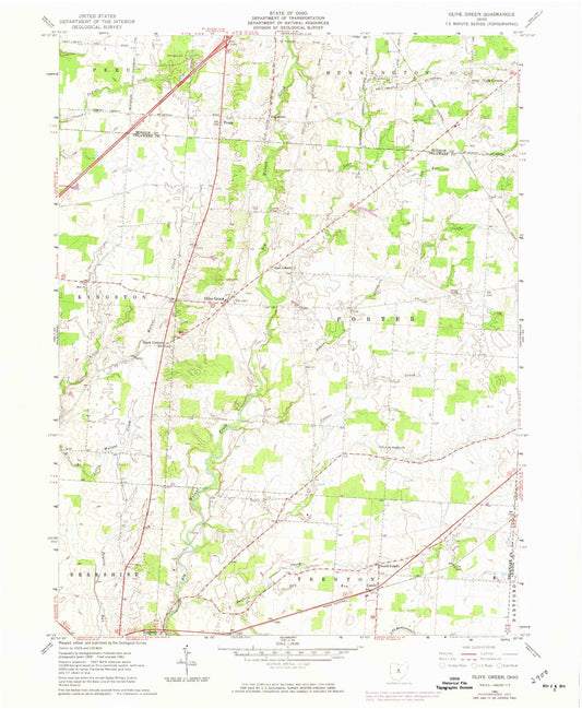 Classic USGS Olive Green Ohio 7.5'x7.5' Topo Map Image
