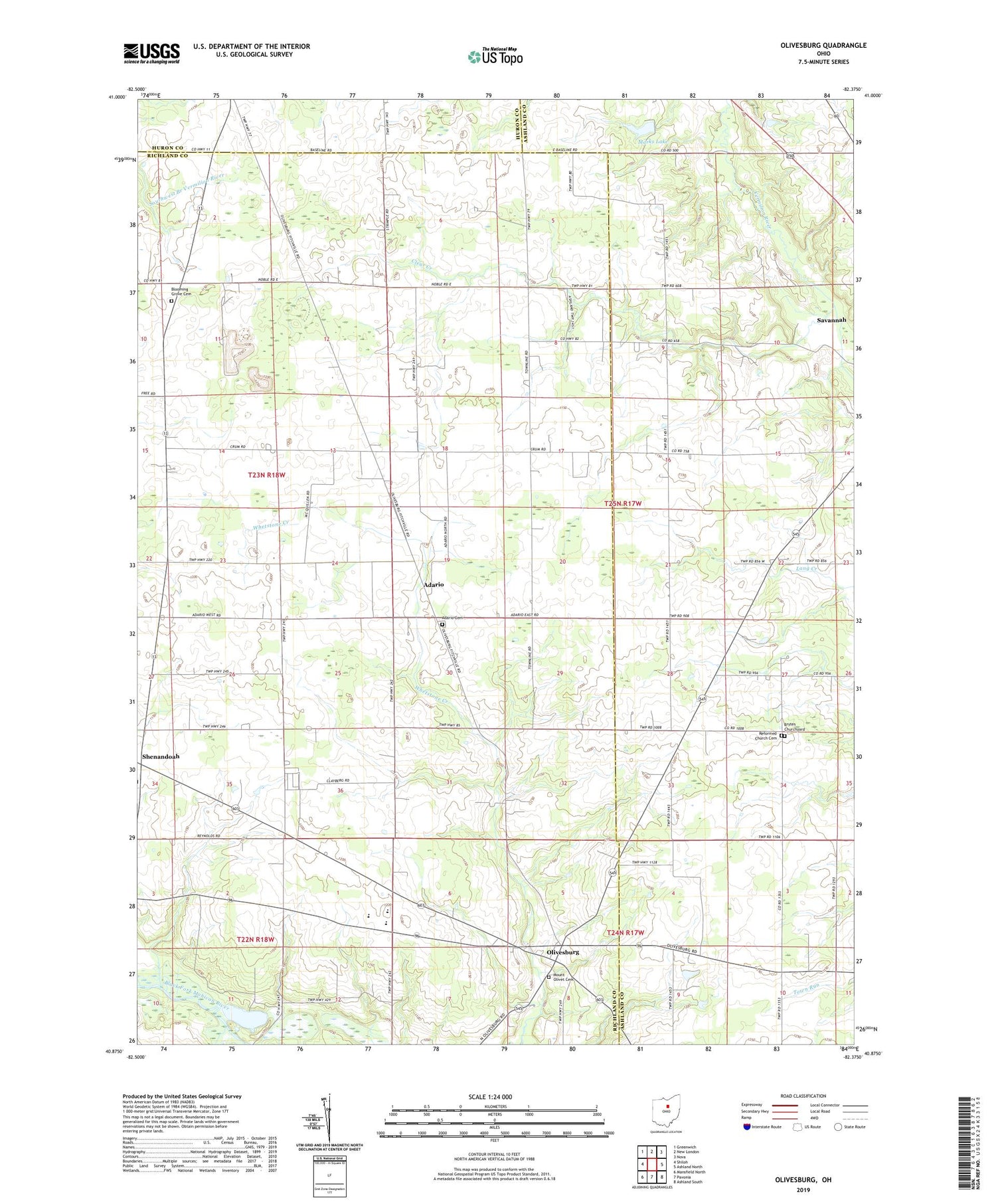 Olivesburg Ohio US Topo Map Image