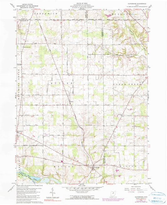Classic USGS Olivesburg Ohio 7.5'x7.5' Topo Map Image