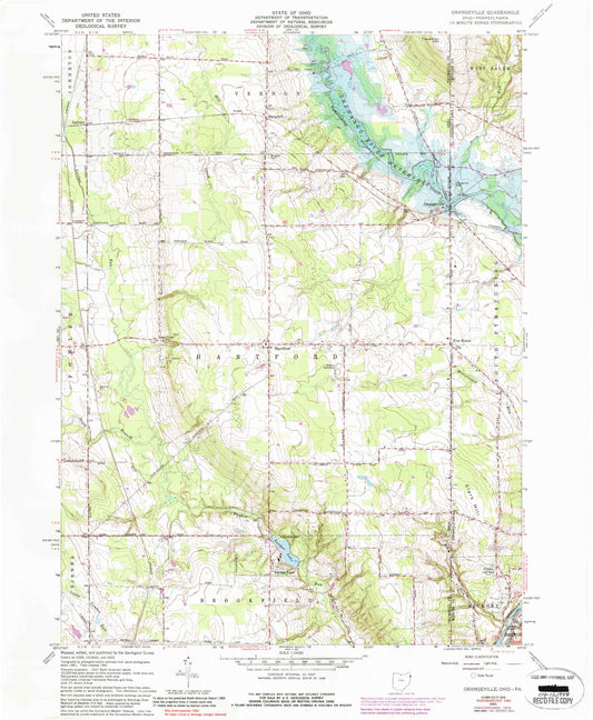 Classic USGS Orangeville Ohio 7.5'x7.5' Topo Map Image