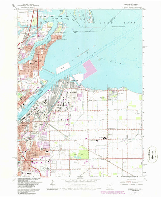 Classic USGS Oregon Ohio 7.5'x7.5' Topo Map Image