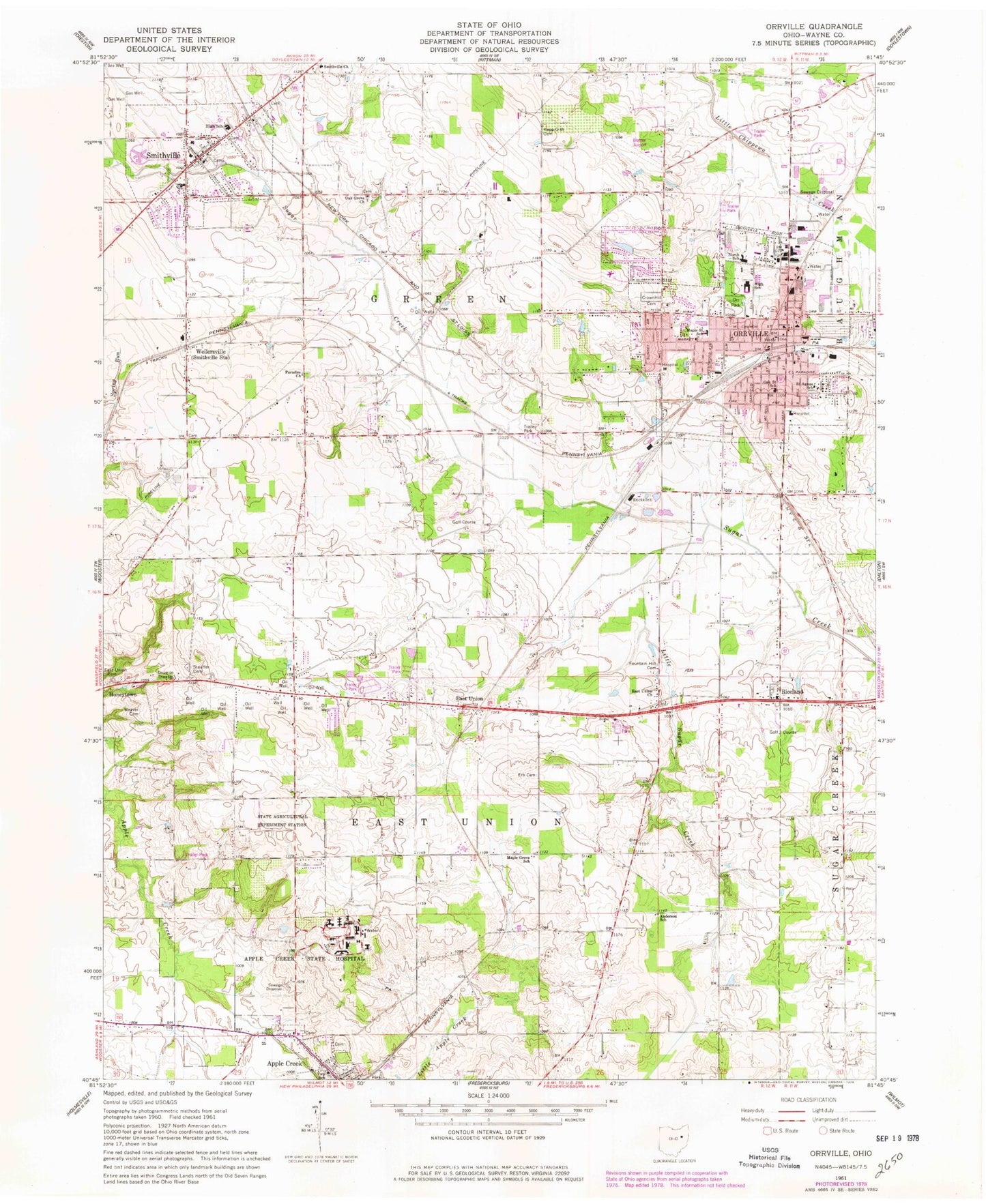 Classic USGS Orrville Ohio 7.5'x7.5' Topo Map Image