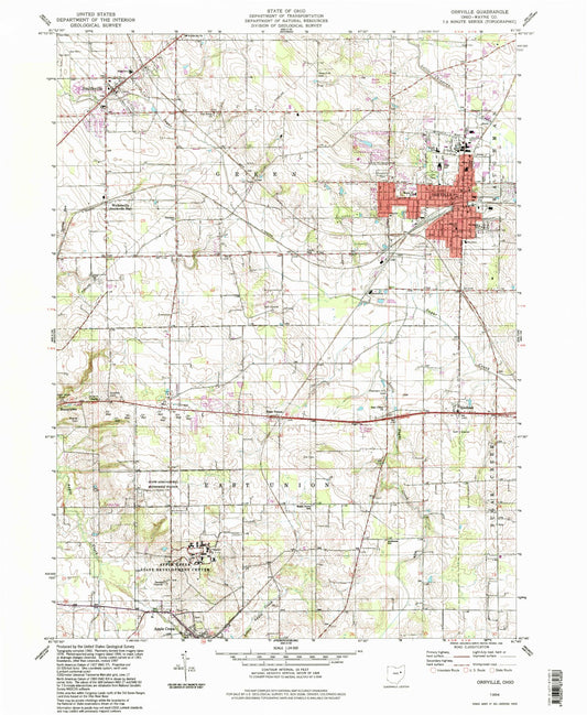 Classic USGS Orrville Ohio 7.5'x7.5' Topo Map Image
