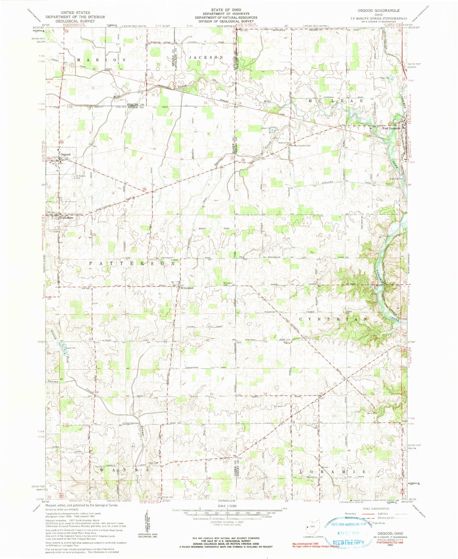 Classic USGS Osgood Ohio 7.5'x7.5' Topo Map Image