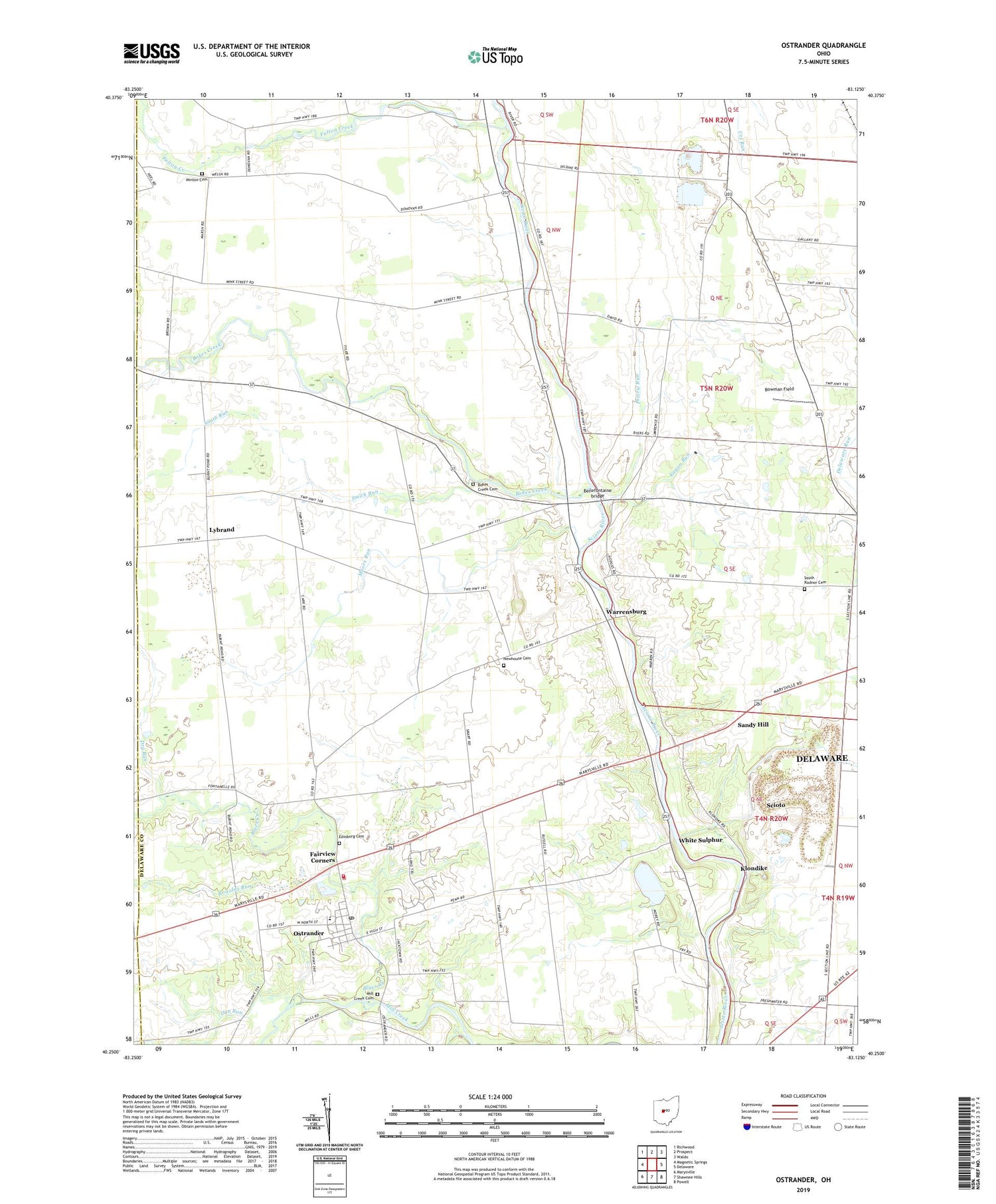 Ostrander Ohio US Topo Map Image