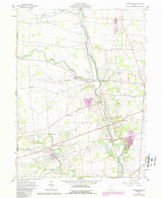 Classic USGS Ostrander Ohio 7.5'x7.5' Topo Map Image