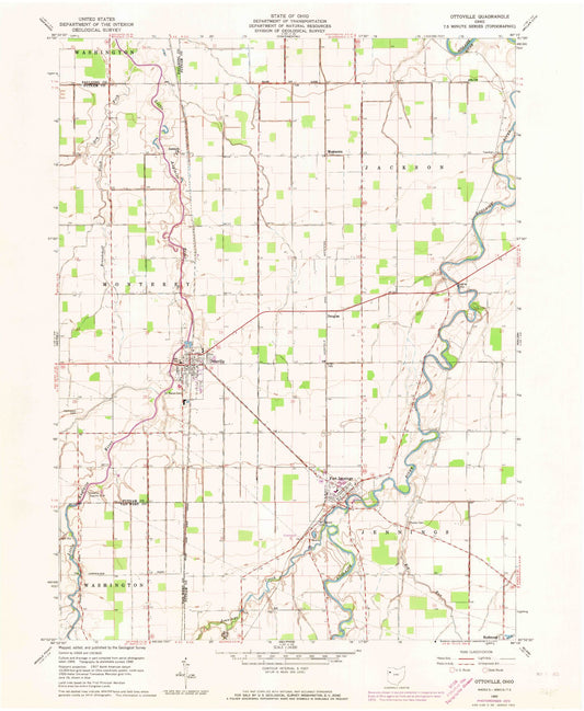 Classic USGS Ottoville Ohio 7.5'x7.5' Topo Map Image
