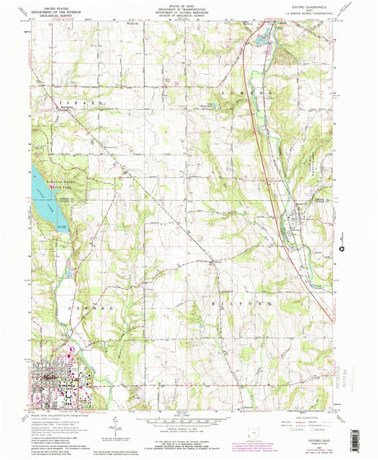 Classic USGS Oxford Ohio 7.5'x7.5' Topo Map Image