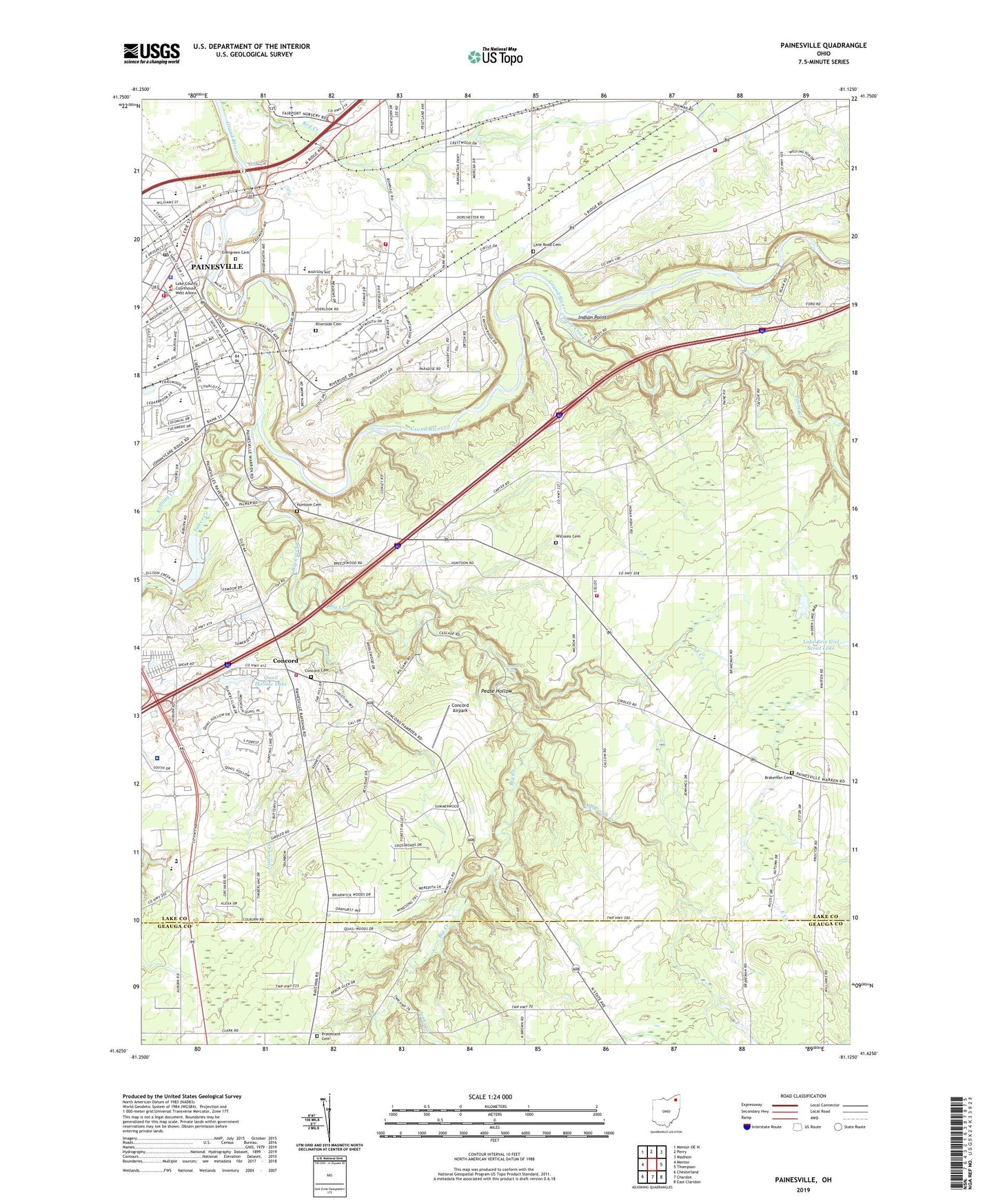 Painesville Ohio US Topo Map Image