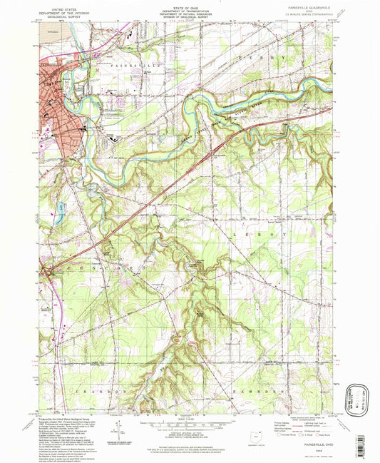 Classic USGS Painesville Ohio 7.5'x7.5' Topo Map Image