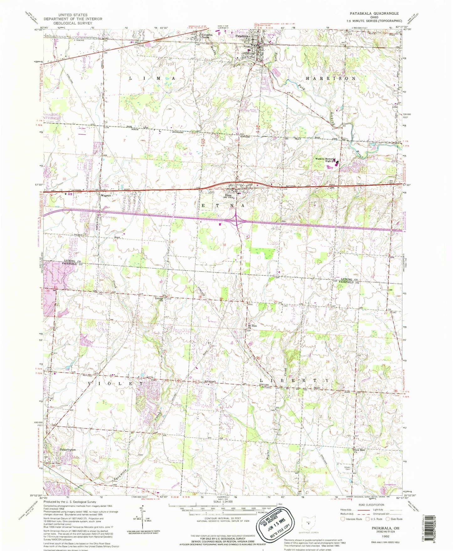 Classic USGS Pataskala Ohio 7.5'x7.5' Topo Map Image