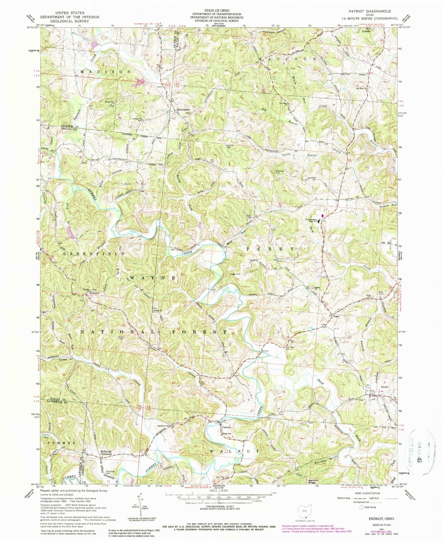 Classic USGS Patriot Ohio 7.5'x7.5' Topo Map Image
