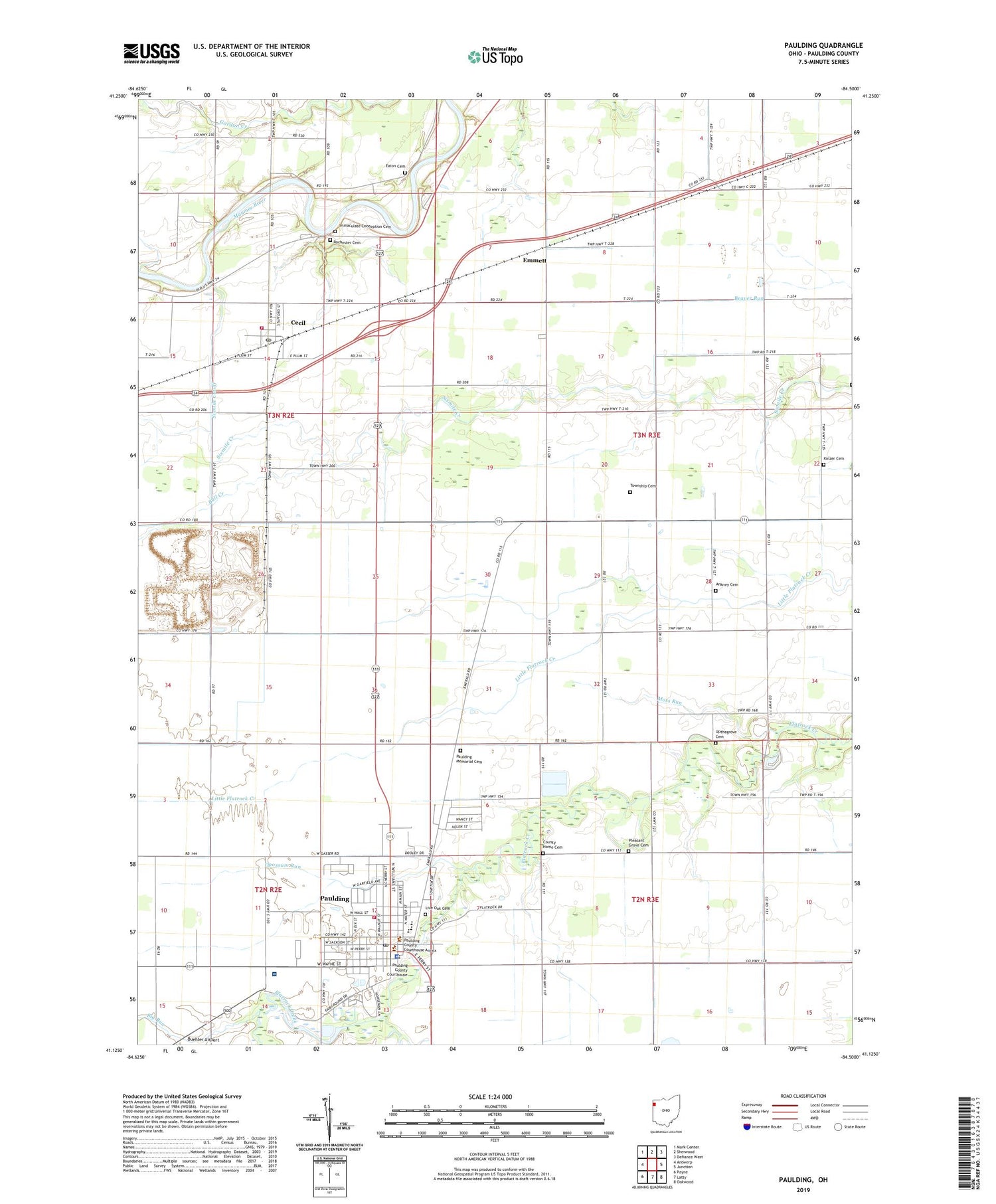 Paulding Ohio US Topo Map Image