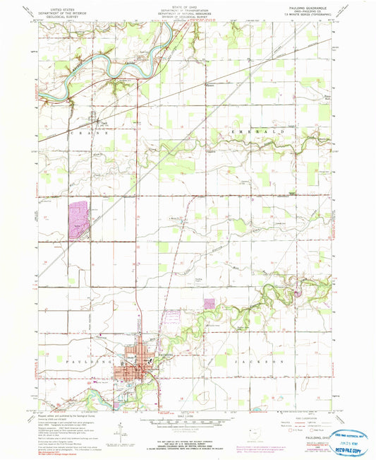Classic USGS Paulding Ohio 7.5'x7.5' Topo Map Image