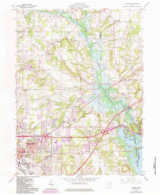 Classic USGS Pavonia Ohio 7.5'x7.5' Topo Map Image