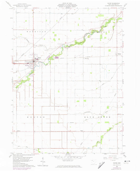 Classic USGS Payne Ohio 7.5'x7.5' Topo Map Image