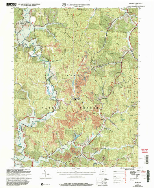 Classic USGS Pedro Ohio 7.5'x7.5' Topo Map Image