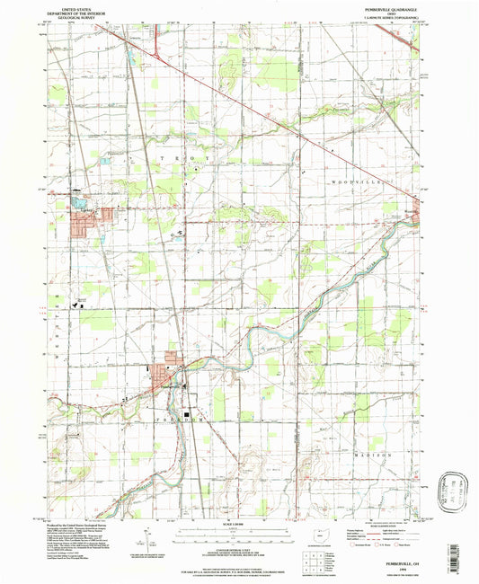 Classic USGS Pemberville Ohio 7.5'x7.5' Topo Map Image