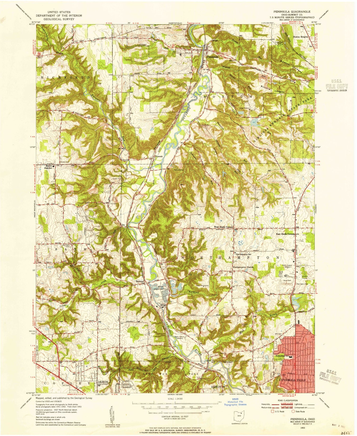 USGS Classic Peninsula Ohio 7.5'x7.5' Topo Map Image