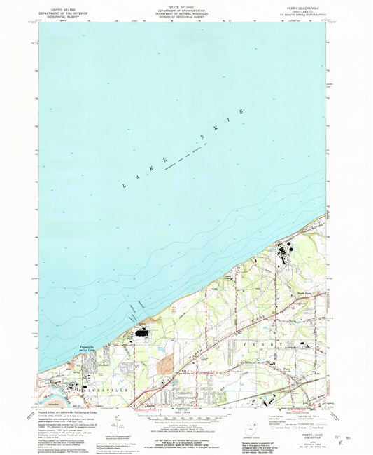 Classic USGS Perry Ohio 7.5'x7.5' Topo Map Image