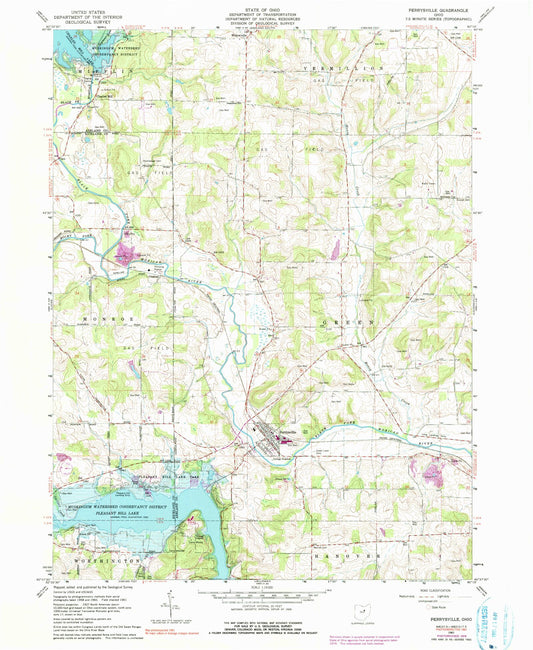 Classic USGS Perrysville Ohio 7.5'x7.5' Topo Map Image