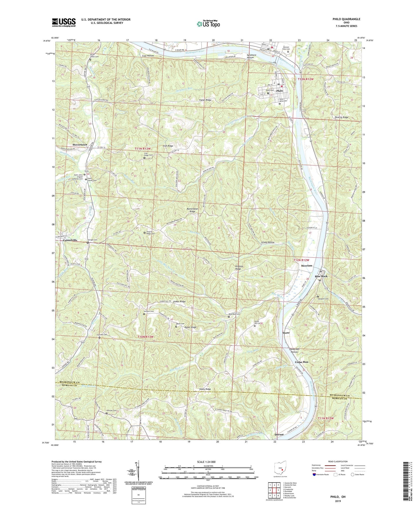 Philo Ohio US Topo Map Image