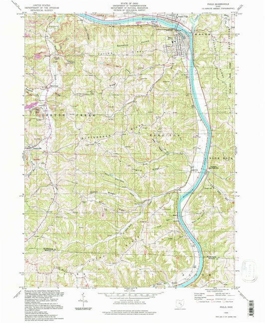 Classic USGS Philo Ohio 7.5'x7.5' Topo Map Image