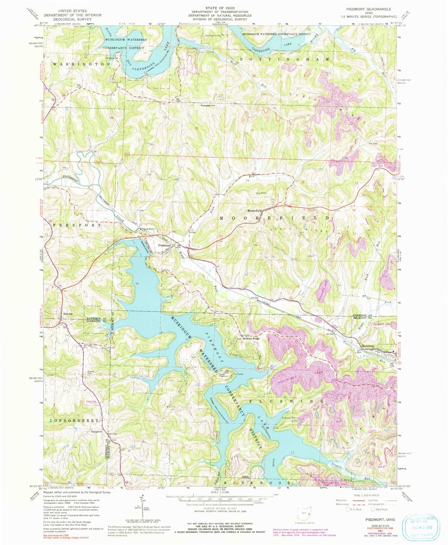 Classic USGS Piedmont Ohio 7.5'x7.5' Topo Map Image